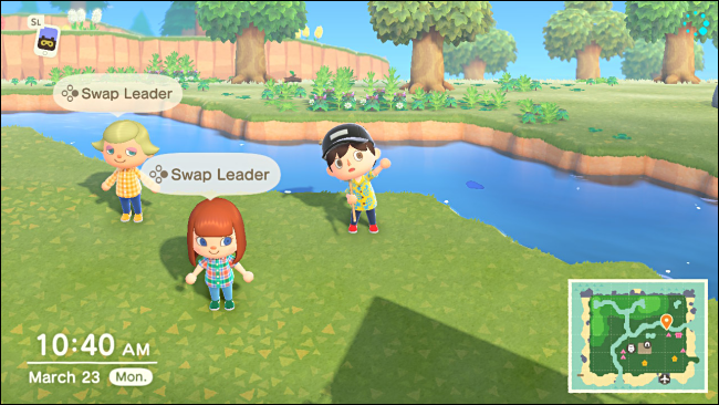 Trocando líderes no modo Party Play em Animal Crossing: New Horizons
