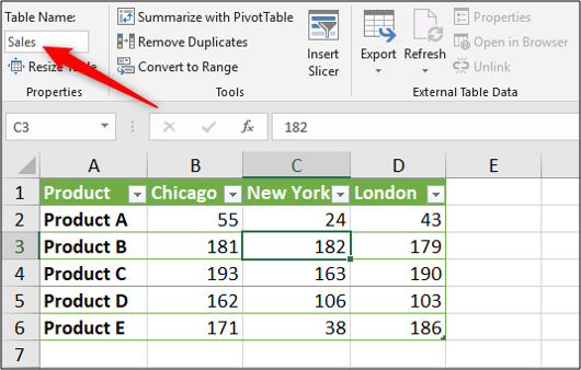 Atribua um nome à sua tabela do Excel