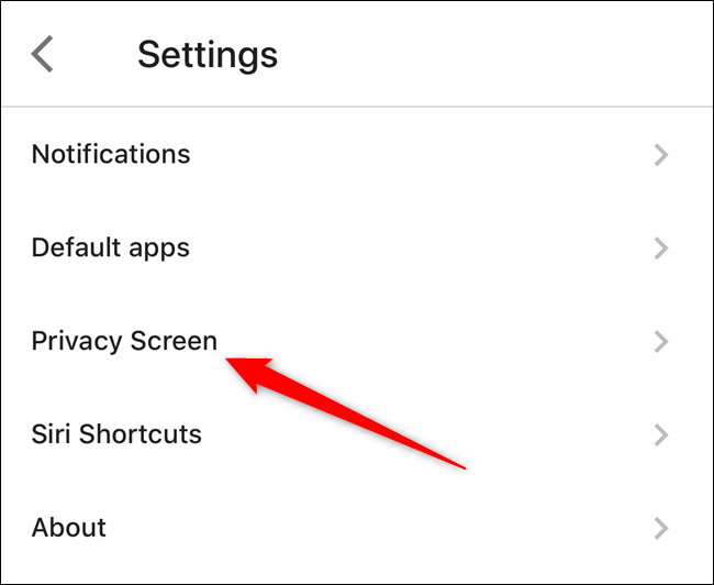 Toque na opção "Tela de privacidade"