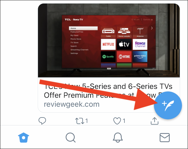 Toque no botão azul Compor Tweet no canto inferior direito do aplicativo