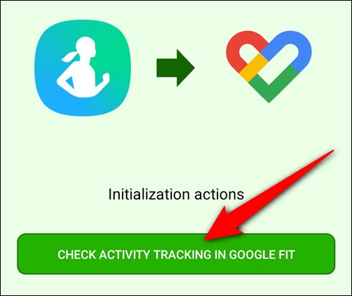 Toque no botão "Verificar o rastreamento de atividades no Google Fit"