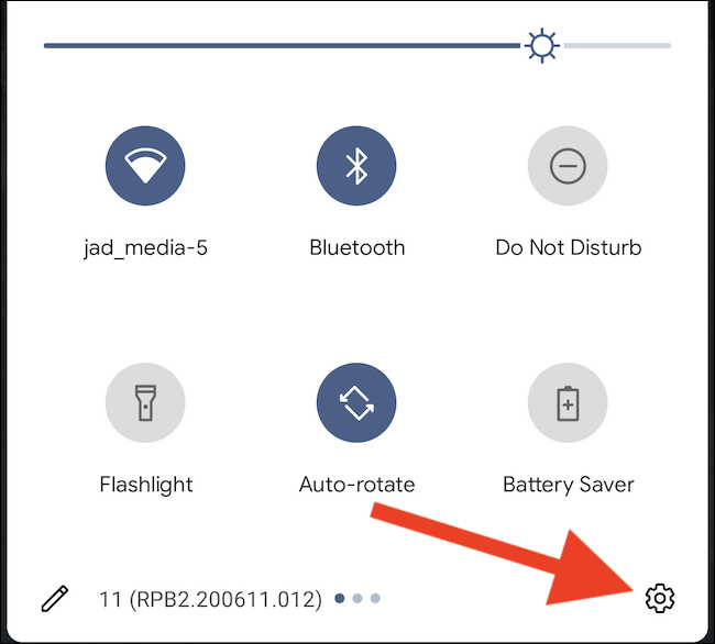 Toque no ícone de engrenagem no menu de configuração rápida