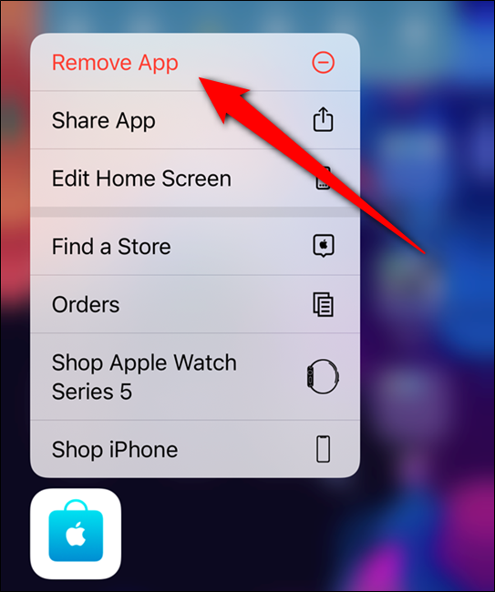 Toque na opção "Remover aplicativo"