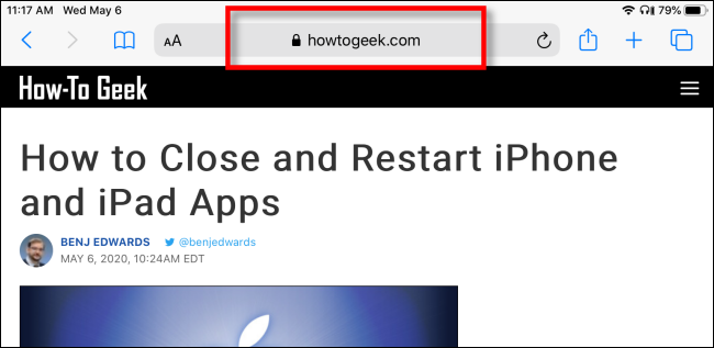 Toque na barra de endereço no Safari no iPhone ou iPad