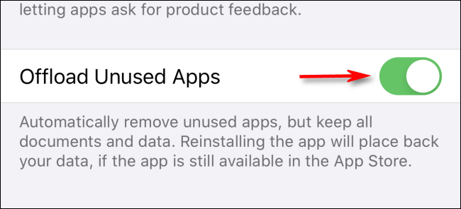 Ativar "Offload Apps Unused".
