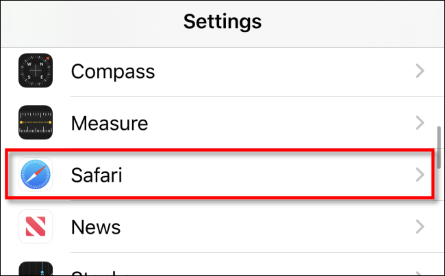 Toque em Configurações do Safari no iPhone