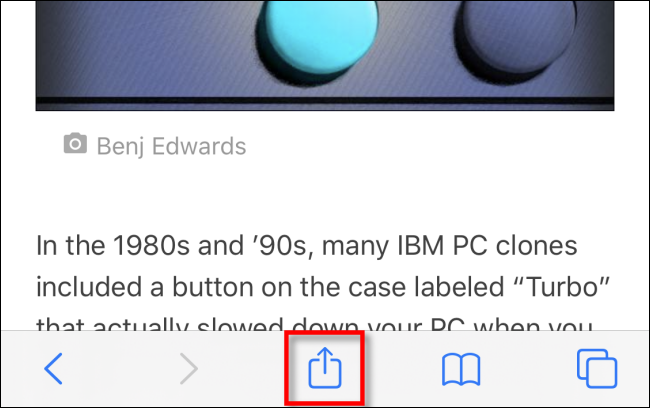 Toque no botão Compartilhar no Safari no iPhone