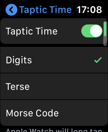 A opção "Taptic Time" no Apple Watch.