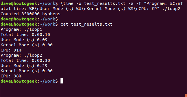 Saída da string de formato para loop2 anexada ao arquivo em uma janela de terminal