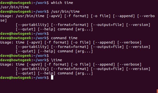 saída do comando de tempo em uma janela de terminal