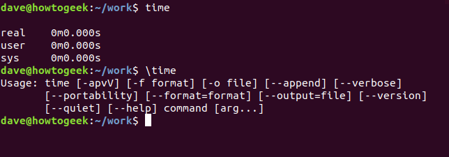 tempo e \ saída de tempo em uma janela de terminal