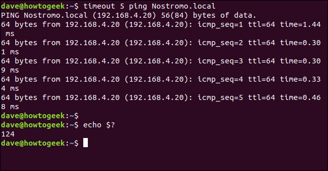 saída de ping e echo $?  em uma janela de terminal