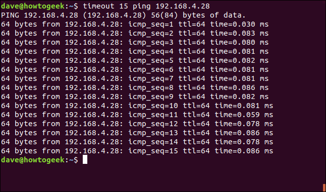 sessão de ping encerrada em uma janela de terminal