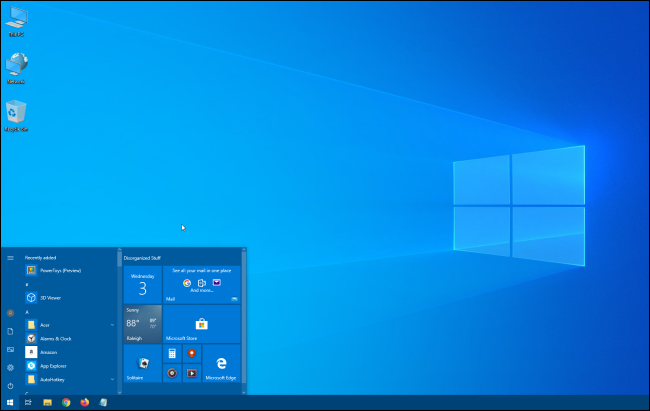 Menu Iniciar do Tiny Windows 10