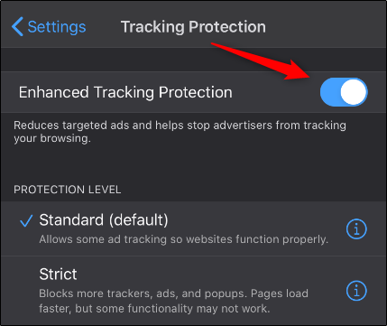 Ativar "Proteção de rastreamento aprimorada".
