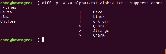 diff command in a terminal window