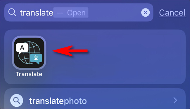 Abra o Spotlight e digite "Traduzir" e toque no ícone.