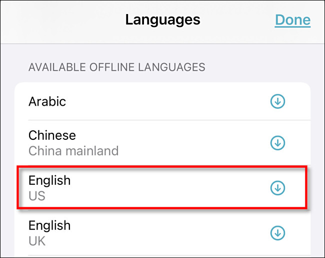 Toque em um idioma na seção "Idiomas off-line disponíveis".