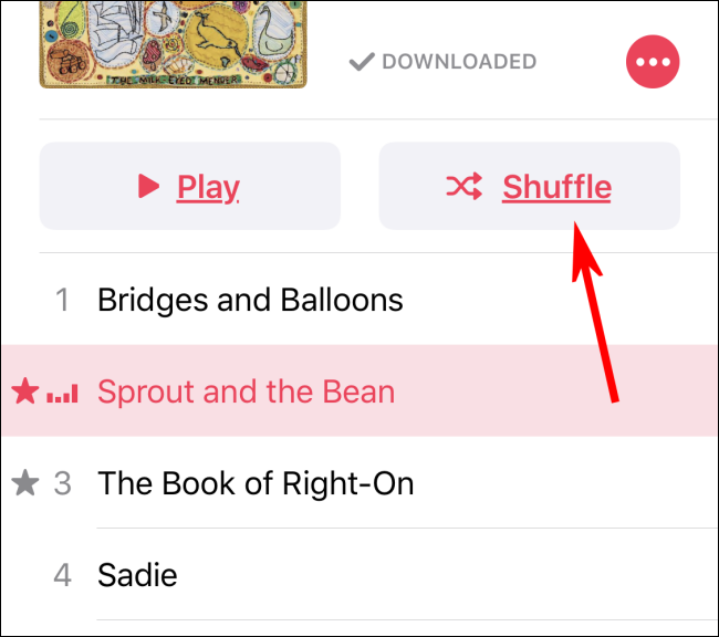 Ativando o Shuffle no aplicativo Música usando o botão Shuffle