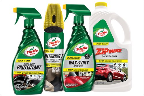 Quatro frascos de produtos para reparo de arranhões de vidro automotivo Turtle Wax.