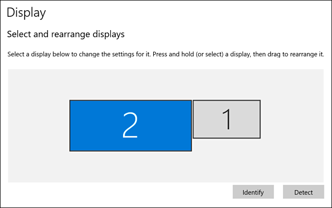 Vídeo 2 selecionado nas configurações de exibição do Windows 10