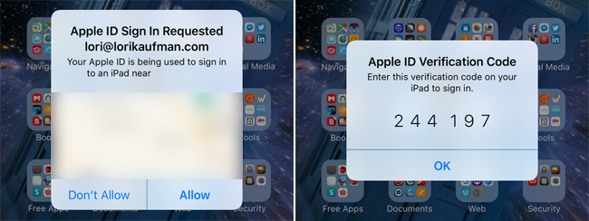 Um exemplo do processo de autenticação em duas etapas da Apple.