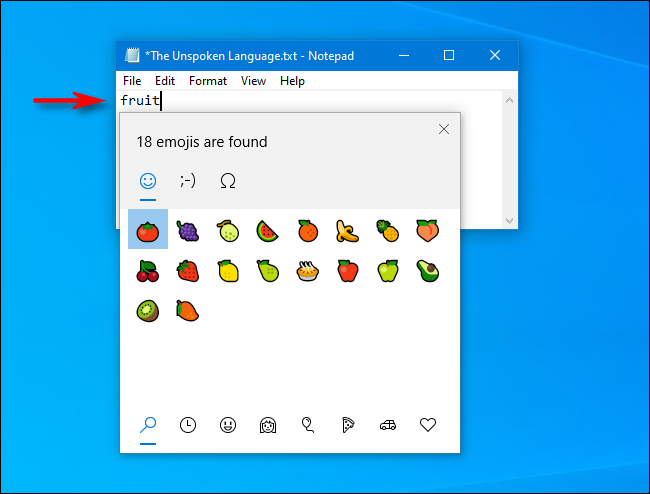 Digite uma palavra para pesquisar seu emoji no Windows 10