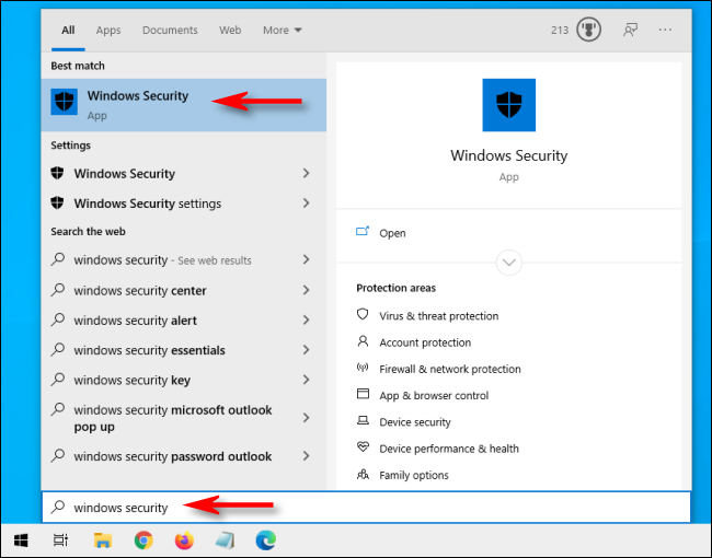 Abra Iniciar e digite Segurança do Windows no Windows 10