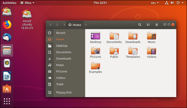 O gerenciador de arquivos Nautilus em um desktop Ubuntu Linux.