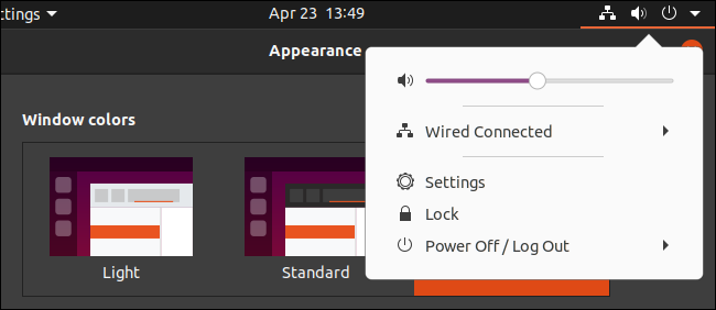 Tema escuro do Ubuntu com um menu de painel claro