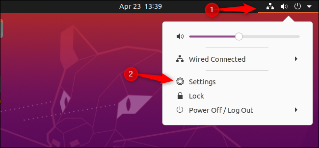 Abrindo a janela de configurações do painel GNOME do Ubuntu