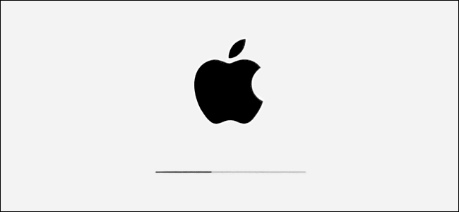 O logotipo da Apple e a barra de progresso da instalação no iPadOS.