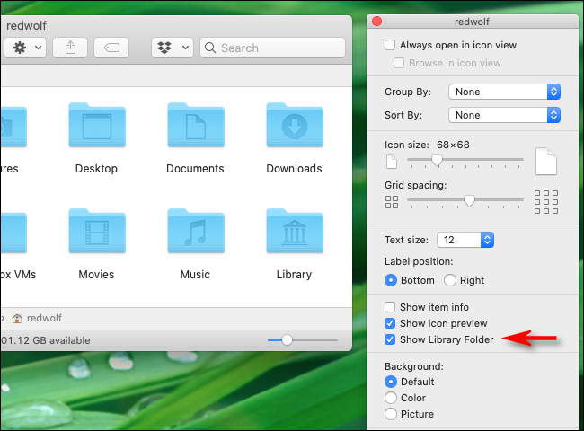 Mostrar opções de visualização no Finder para visualizar a pasta da biblioteca no Mac