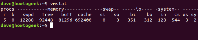 saída vmstat em uma janela de terminal