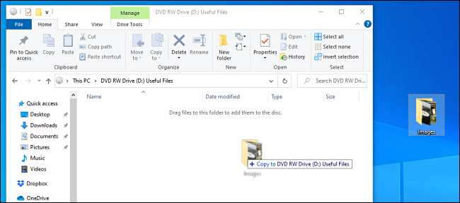 Copiar arquivos para um disco do sistema de arquivos ativo no Windows 10.