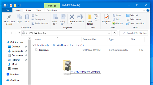 Copiar arquivos para um disco masterizado no Windows 10.