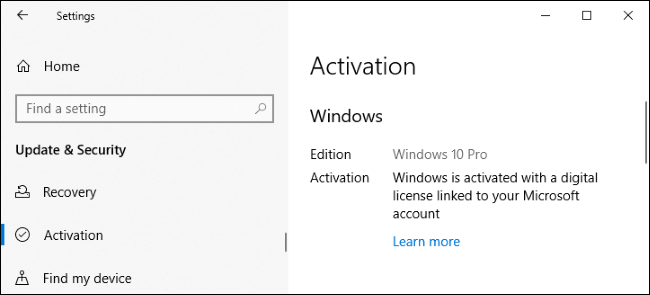 Windows 10 ativado com uma licença digital vinculada a uma conta da Microsoft.