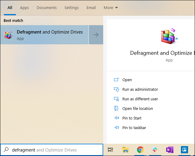 Iniciar o Desfragmentador de disco a partir do menu Iniciar do Windows 10