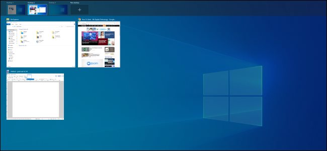 Interface do Task View no Windows 10.