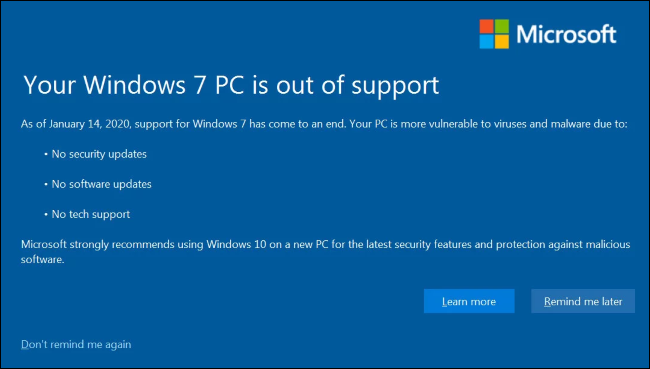 PC com Windows 7 sem mensagem de suporte da Microsoft.