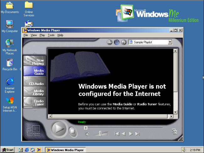 Windows Media Player 7 no Windows Me.