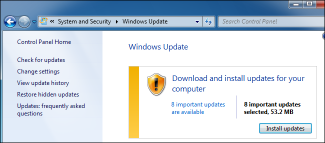 Windows Update baixando atualizações no Windows 7.