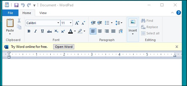 Um anúncio do Word Online no Microsoft WordPad