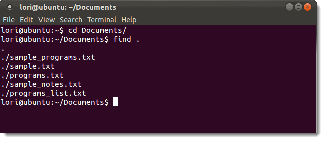 ubuntu find file command line recursive