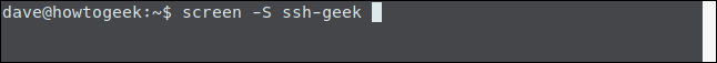 O comando "screen -S ssh-geek" em uma janela de terminal.