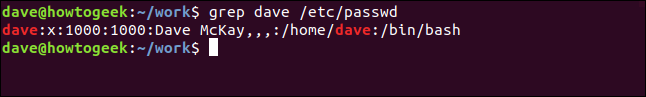 grep dave / etc / senha em um terminal widnow