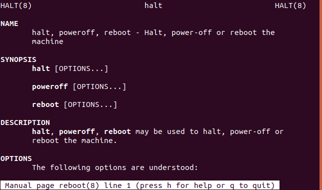 página man para o comando halt