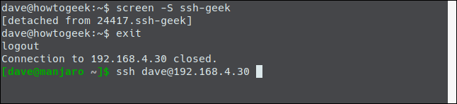O comando "ssh dave@192.168.4.30" em uma janela de terminal.