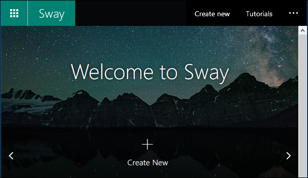 A página inicial do aplicativo Sway