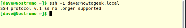 ssh -1 dave@howtogeek.local em uma janela de terminal